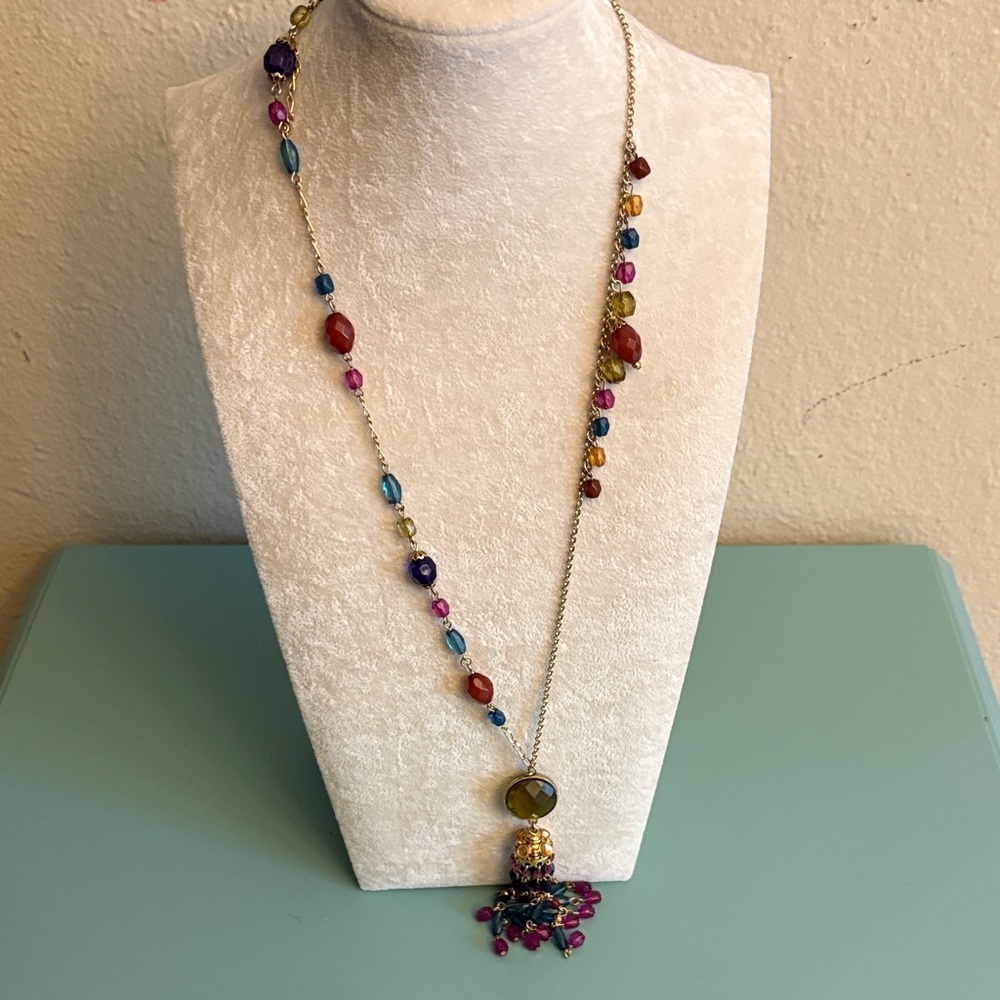 Boho Festival Robert Rose Multicolor Beaded Tassel Pendant Necklace - Picture 2 of 7